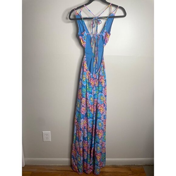 For Love & Lemons Yasmin Open-Back Floral Maxi Dress Size XS NWT Strappy Lined - Picture 9 of 10